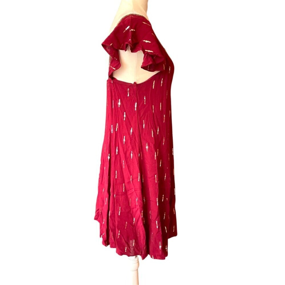 NWT Altar'd State Deenie Boho Burgundy Mini Dress SZ M Gold Sequin Whimsigoth - Picture 2 of 13